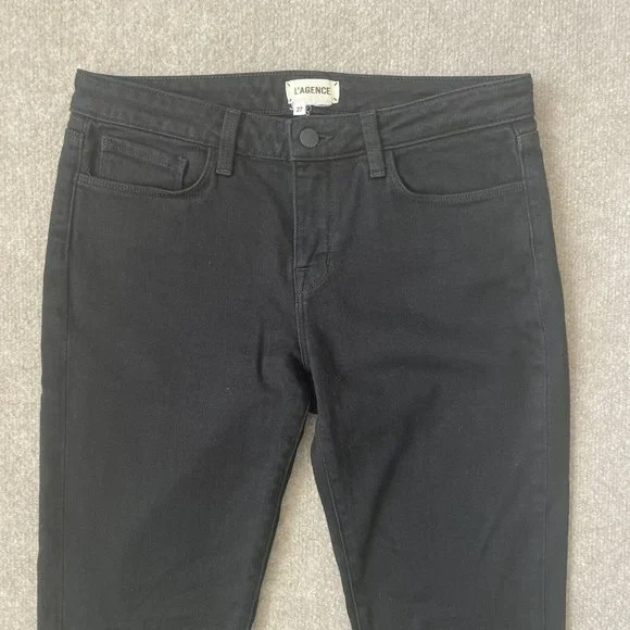 L'Agence Jeans Womens 27 Black Cropped Bootcut Stretch Denim Pants Designer - Picture 2 of 11